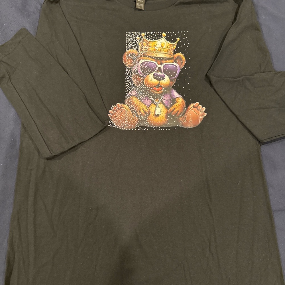 Gildan Black Long Sleeve Kids Tee with Crowned Bear